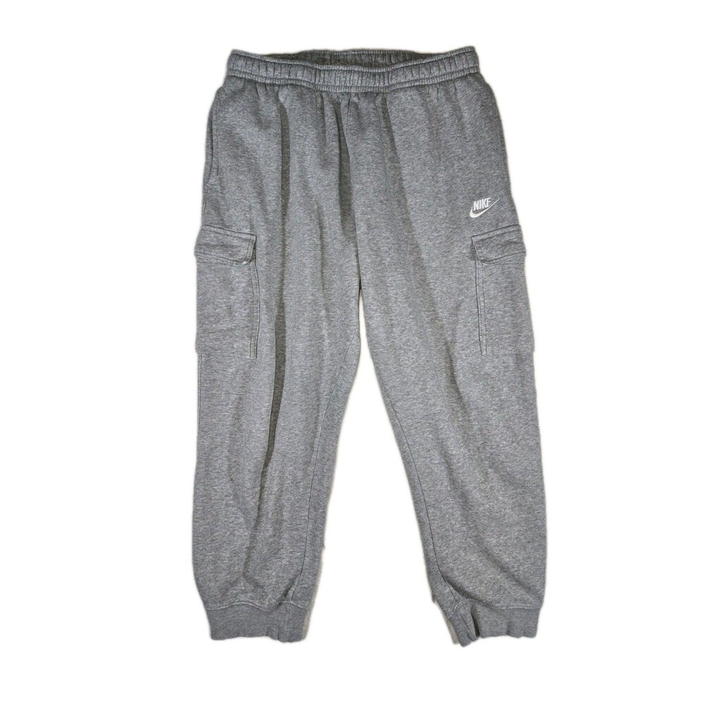 Mens Nike Club Fleece Cargo Sweatpants Gray XL 30x25.5